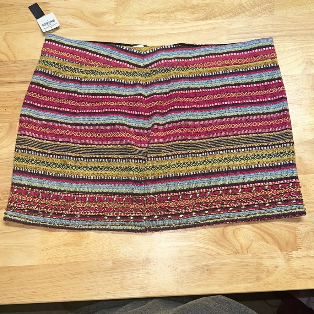 Hollister California Boho‎ Tribal Woven Mini Skirt Size 9 NWT Beaded Aztec Y2K